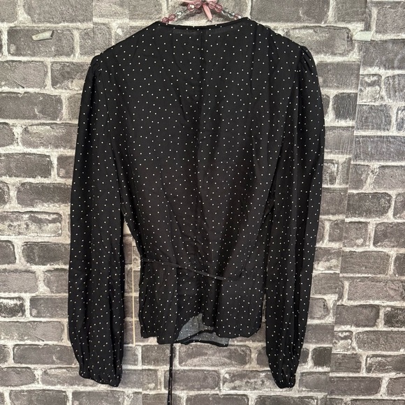 REFORMATION Alaina Wrap Top Ditto Dot Black White Polka Dot Print blouse shirt - Picture 12 of 13